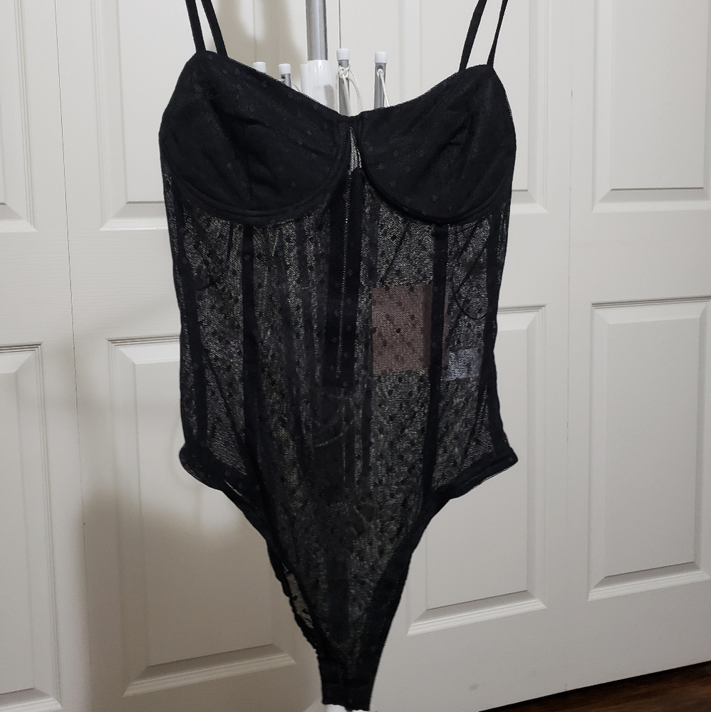 NWT Kittenish Audrey Black Lace Bodysuit